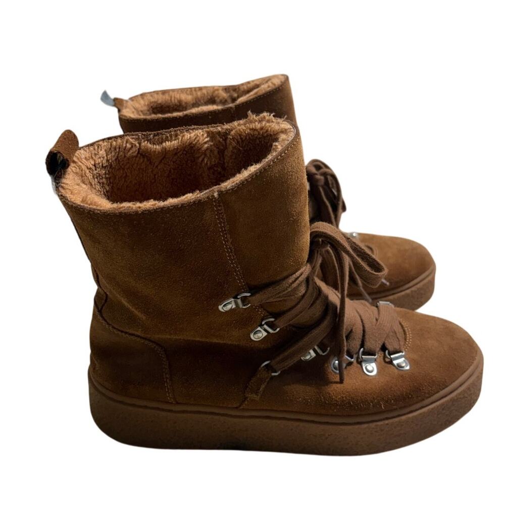 J/Slides Bolt Faux Fur Lined Boot Women's Size 9 Leather Suede Plush Tan